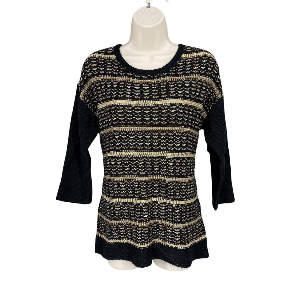 Coldwater Creek Preppy Sweater Women Size M Metallic Alpaca Wool Blend Knit Cozy